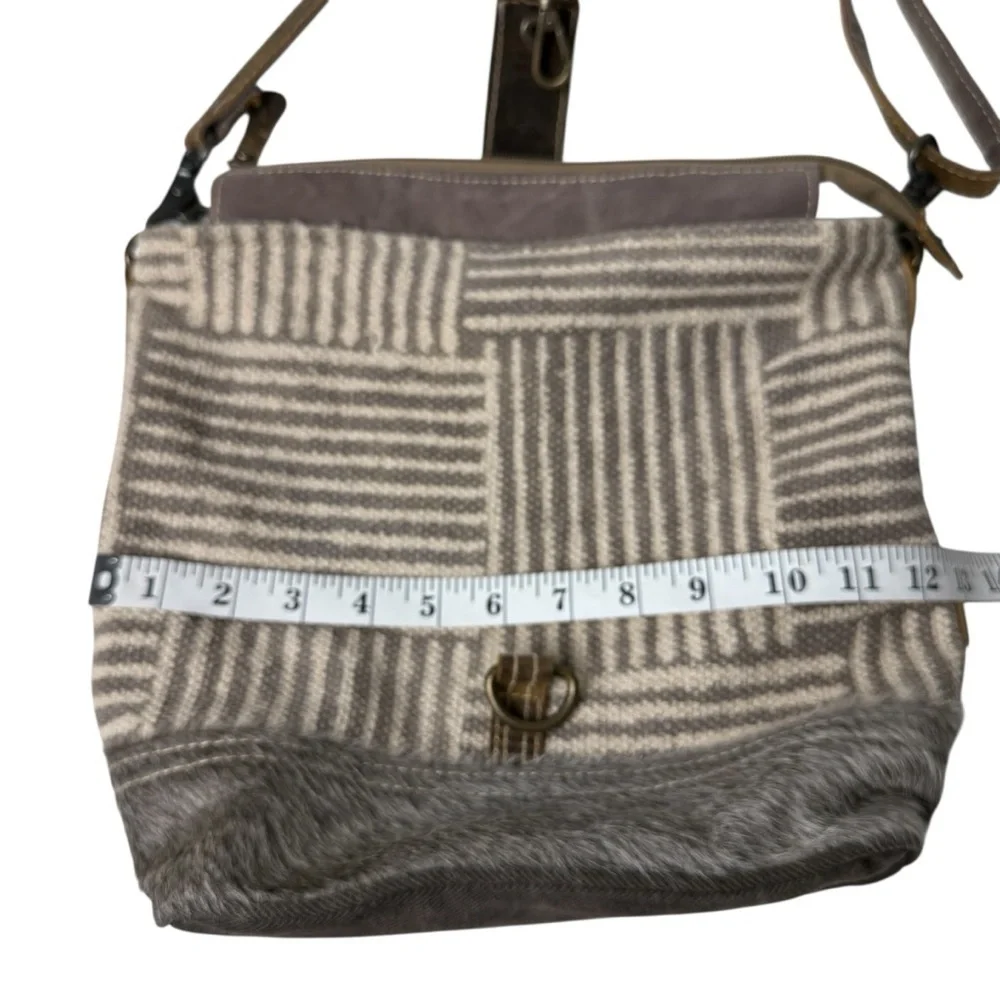Myra Crossbody Bag Upcycled Canvas Fur Shoulder Bag Purse Satchel Travel Boho